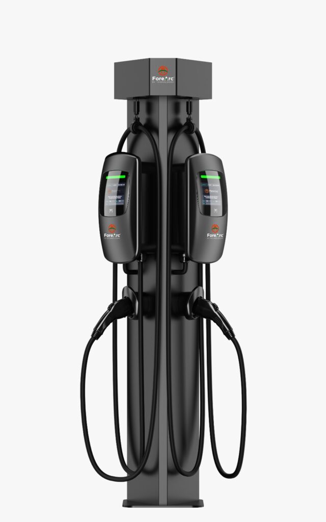 EVOLUTION EV Charger Triangular-Dual-Port-Pedestal-with-Cable-Management